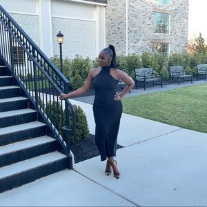 MESHKI Claire Satin Drape Back Maxi Dress - Black